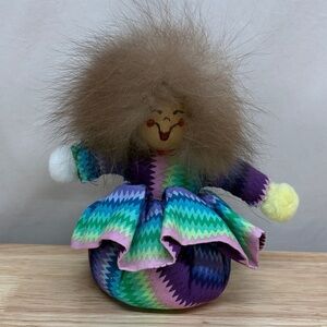 7” Vintage Handmade Colorful Zigzag Patterned Doll